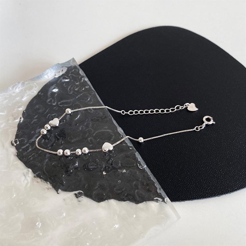 925 Sterling Silver Double Love Heart Hollow Round Beads Bracelet Female Fashion Romantic Jewelry Classic