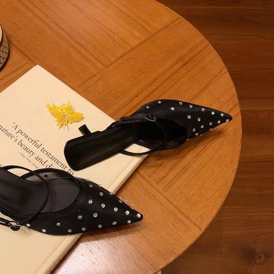 Версия из овчины~ универсальный темперамент с горячими бриллиантами, маленькие остроносые, сетчатые, дышащие, 6 см тонкий каблук, открытые сандалии женские