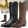 2020 Fashion Men's Retro Distressed Western Boots Leather Cowboy Boots Embroidery Tall Boots Chunky Heel Pointed Toe Knight Boots Botas Masculinas