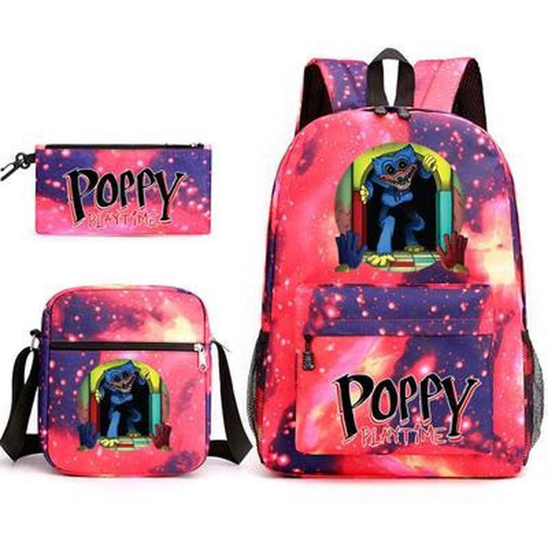 3 шт. модные детские школьные сумки Poppy Playtime Huggy Wuggy студенческие холщовые школьные рюкзаки + сумка через плечо + сумка для ручек