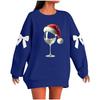 Ladies' Christmas Printed Bow Round Neck Long Sleeved Loose Pullover Sweater Sweatshirt Top