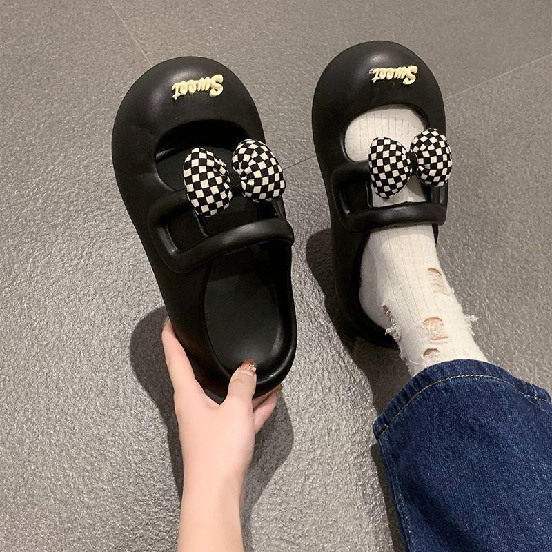 Cute and Sweet Outdoor Women's Butterfly Knot Slippers 2024 New Fashion Soft Sole Anti Slip Summer Thick Sole One Line Sandal