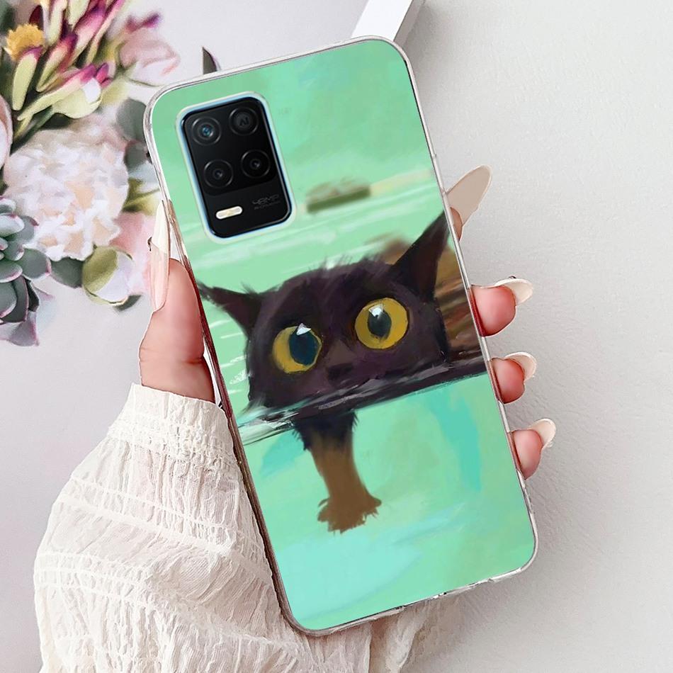 Чехол для телефона Realme 8 5G RMX3241 Realme8 5G Элегантный Цветочный Кот Печать Мягкий Силикон Прозрачный ТПУ Чехлы