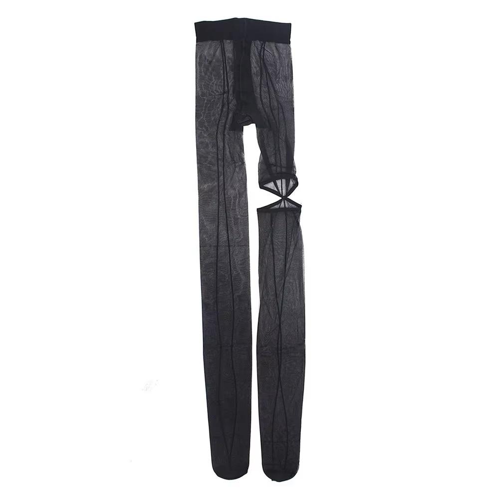Y2K Asymmetry Pantyhose Women Transparent Hollow Out Leggings Perspective Stockings  Streetwear