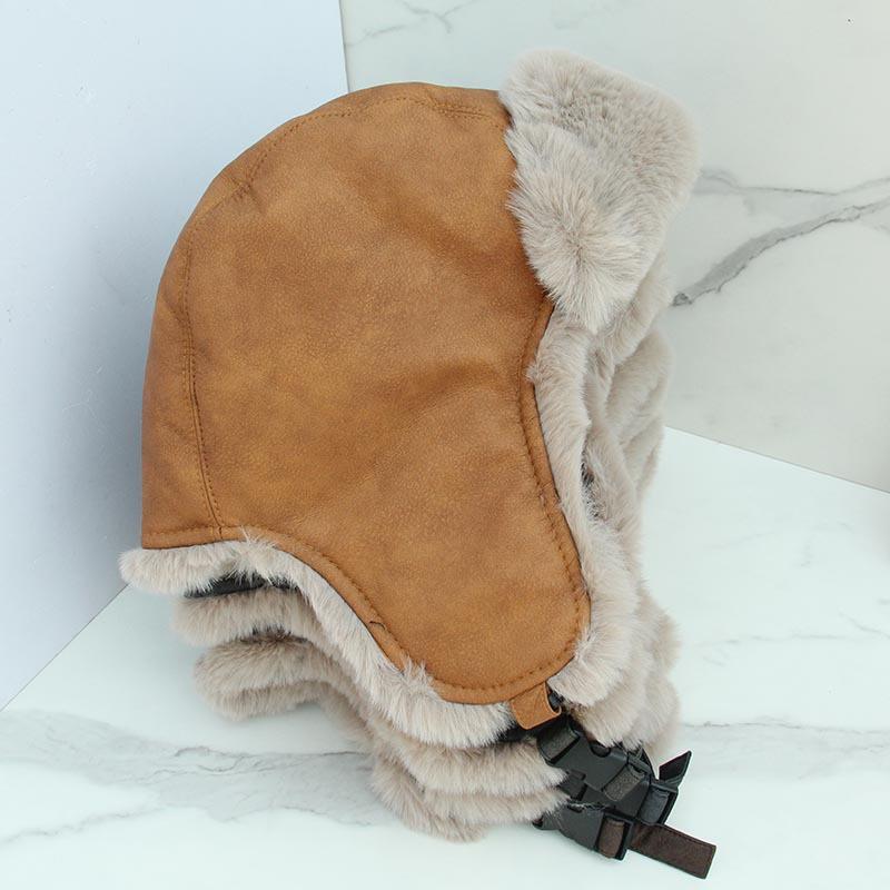 Lei Feng hat women's autumn and winter thickened plush hat delicate and soft pu leather ear protectors cycling pilot hat men
