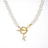 Zircon Crystal Initial A-Z Letter Pendant Necklace for Women Toggle Clasp Imitation Pearls Necklaces Wedding Jewelry Gift
