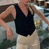 Летний женский жилет без рукавов с v-образным вырезом, однобортный, с маленькими карманами, облегающий однотонный укороченный жилет, пальто, рабочая одежда