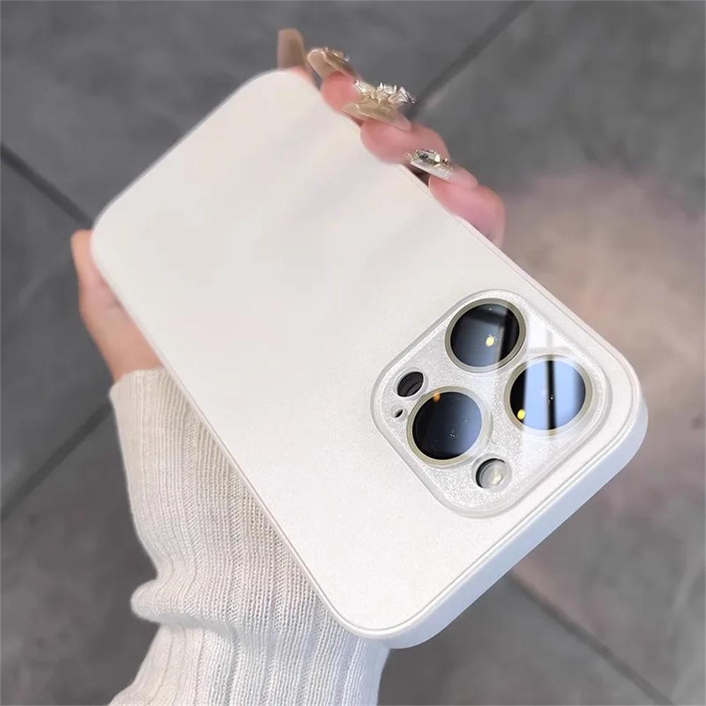 Luxury With Lens Film Glass Matte Phone Case for iPhone 15 14 13 12 11 Pro Max Soliid Color Frosted Camera Potection Cover Funda
