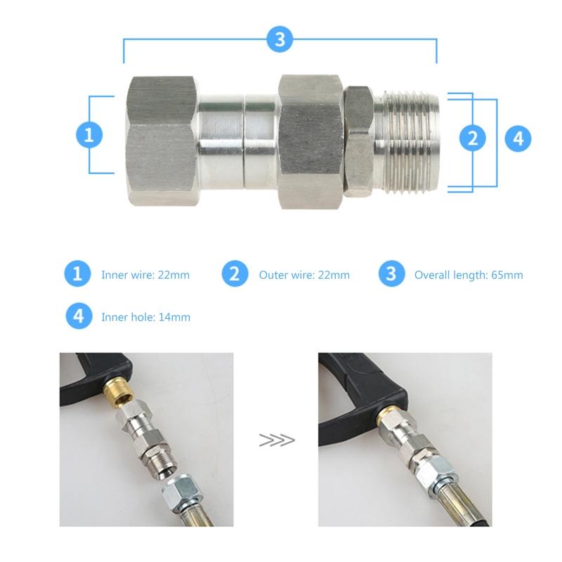Аксессуар для мойки высокого давления 3/8'' NPT Наружная резьба/M22 14 мм Поворотное соединение Нержавеющая сталь Быстросъемный соединитель Антикоррозийный