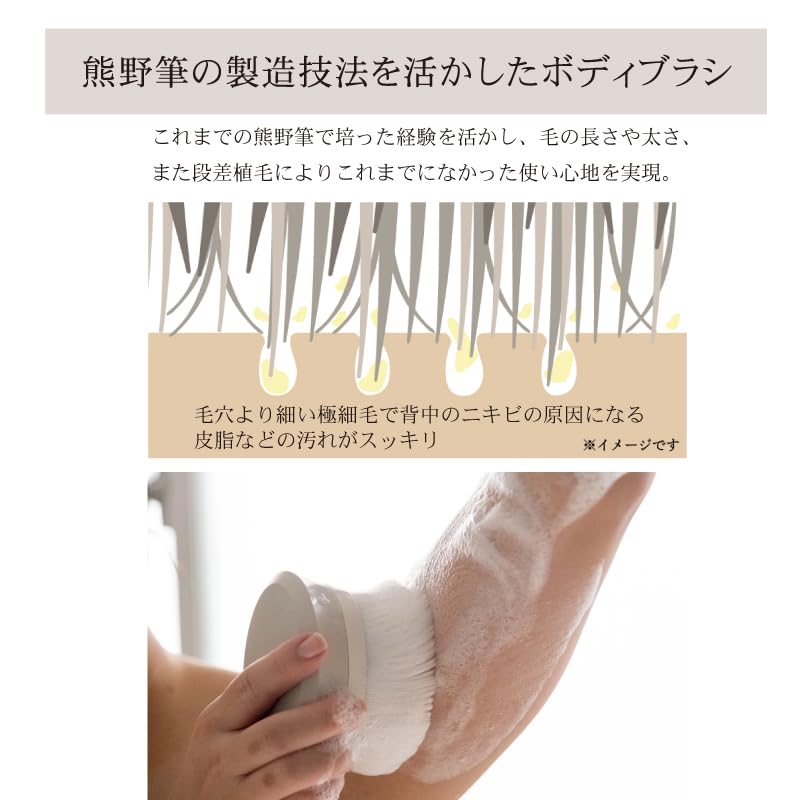 Item Kumano Brush Body Brush Gently cleanses back acne and Made in Muragishi Rokkakukan Sakuradou KYOTO ROTD-10 <Spare Only> ROTUNDA® 2-way [Firm