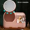 Dustproof Makeup Storage Box with LED Mirror Large Capacity Multiple Compartments Countertop Makeup Storage Organizer