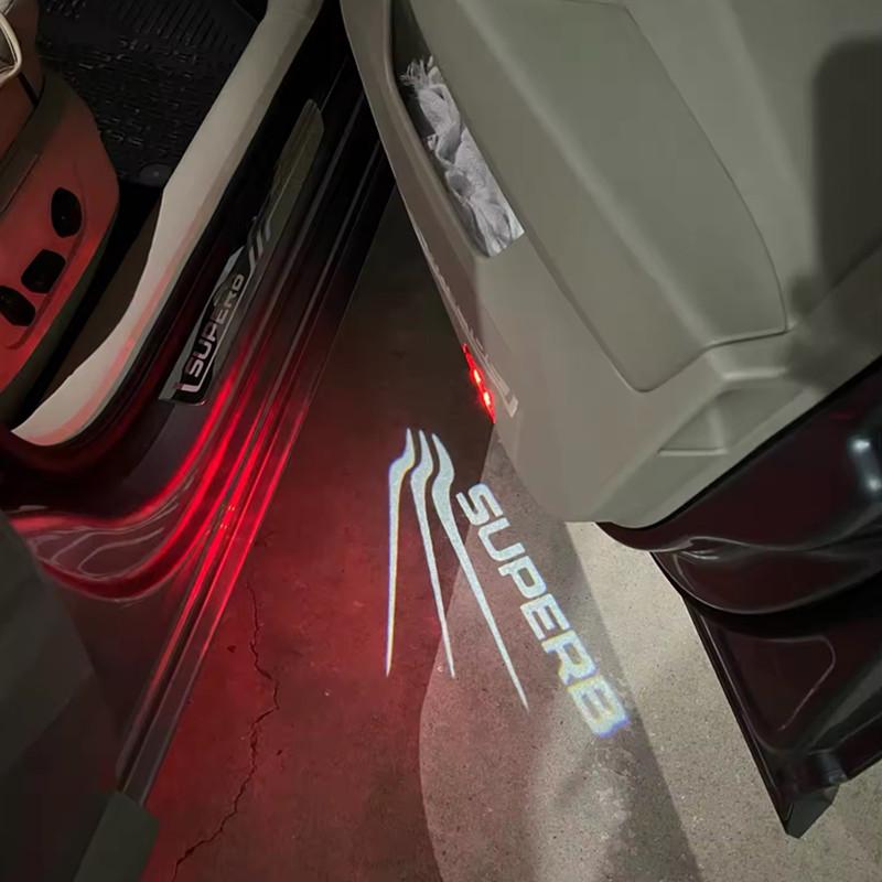 QPZF2 2pcs For Skoda Superb 2 MK2 Superb 3 2009-2024 D Logo Wireless Car Door Welcome Lamp Light Projector Light