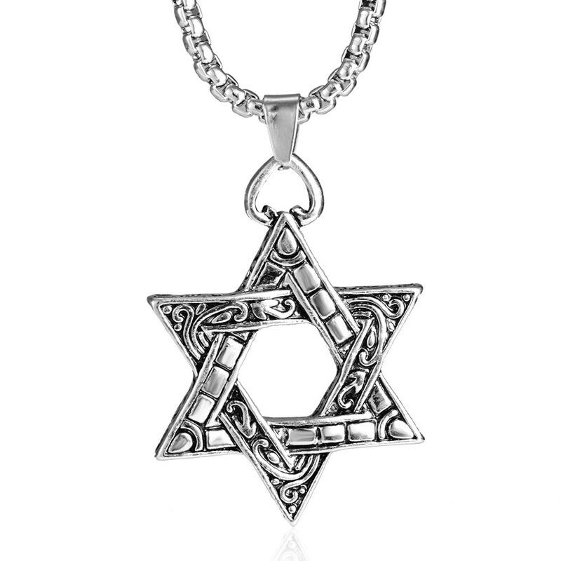 Ювелирные изделия из нержавеющей стали Титановая сталь Ожерелье Мужское Ретро Двусторонний Кулон из сплава в виде шестиконечной звезды Личность Хип-хоп Аксессуары