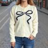 New Solid Color Sweet Anti-aging Bow Round Neck Jacquard Sweater Knitted Sweater Cardigan for Women