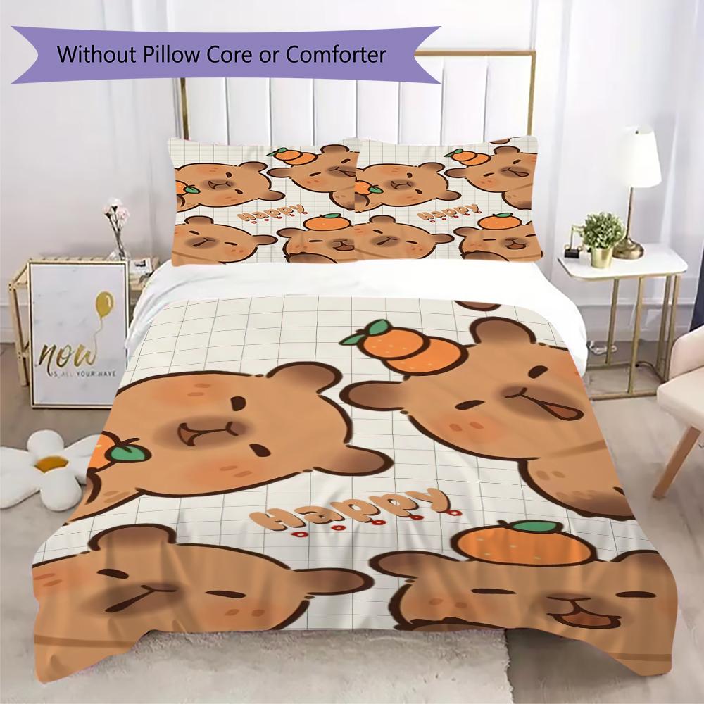 1PC Capybara cute Pattern Bedding Quilt Set Quilt Cover Pillowcase Home Decoration Birthday Gift (1 * duvet cover + 2 * pillowcase, without core)