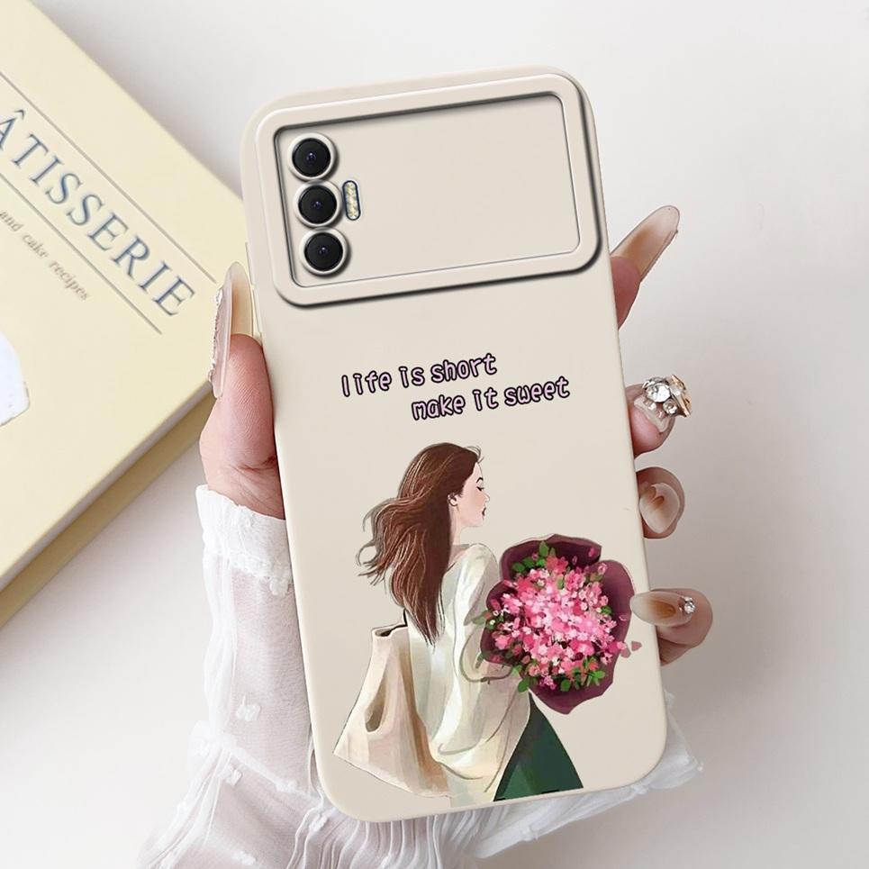 Phone Shell For Tecno Spark 8P Woman Fashion Flower Butterfly Coques For Tecno Spark 9T India Back Covers Soft Liquid Silicone