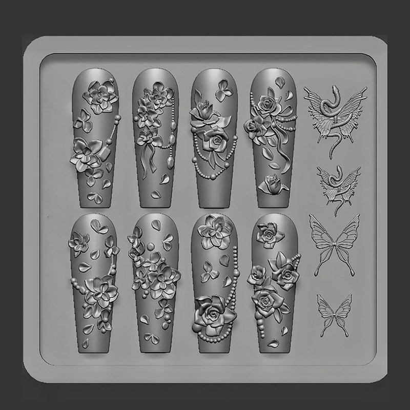 1pc Silicone 3D Nail Mold Nail Art Decoration DIY Design Bows Ribbon Manicure Template Sweet Butterfly Rose Flower Nail Mold