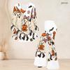 Women Plus Size White V Neck Three Quarter Sleeve Halloween Ghost Printed Flared Top Flared Pants Two Piece Set