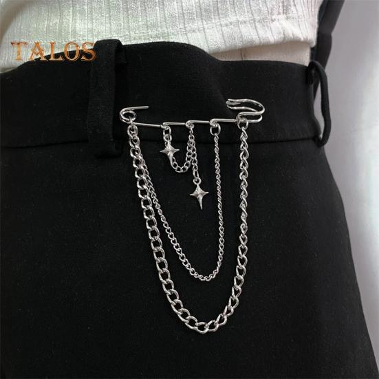 Прищепка для одежды унисекс, декор со звездой и цепочкой, сплав в стиле хип-хоп, индивидуальное украшение на грудь, брошь для вечеринки, клуба, противоскользящая сумка, брюки, ювелирные изделия