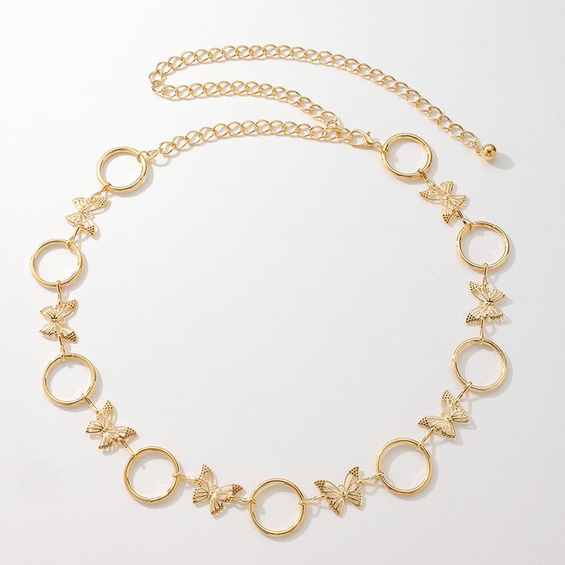 New Women's Sweet Rhinestone Butterfly Circle Metal Versatile Fashionable Waist Chain Adjustable Delicate Women's Belt