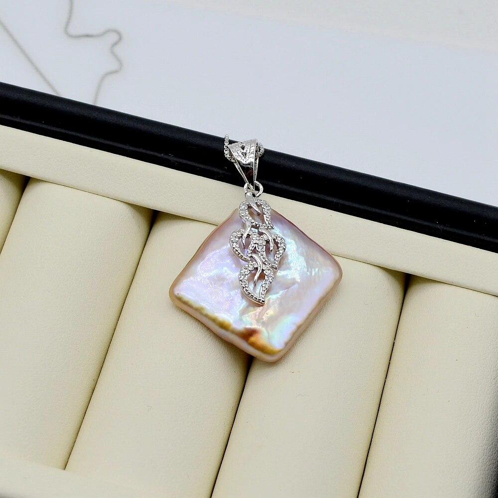 Кулон в стиле барокко, фиолетовый квадратный кулон с натуральным жемчугом, серебряное ожерелье с подвеской из кубического циркония для женщин