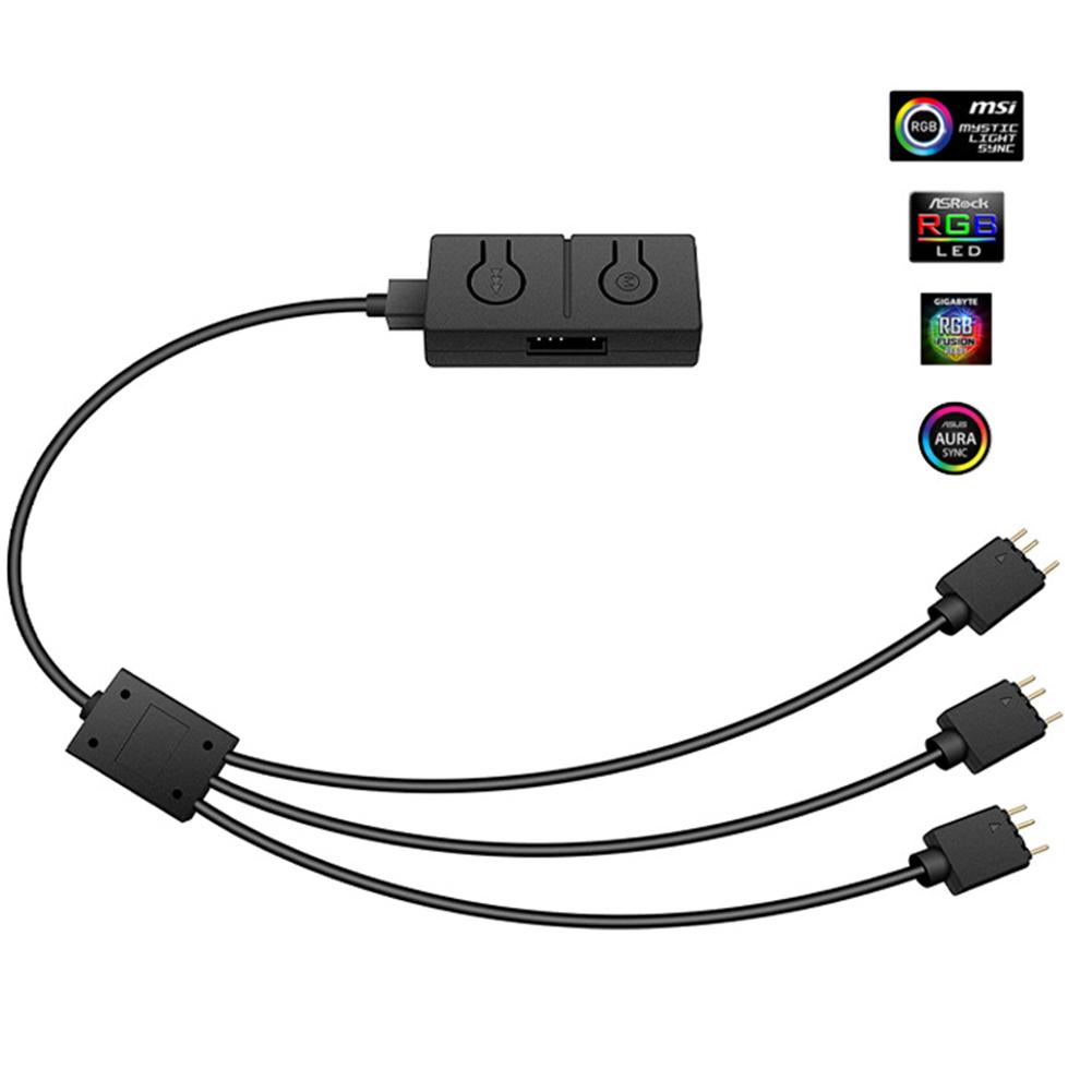 RGB-конвертер с 3-сторонним разветвителем 5 В ARGB в 12 В RGB, синхронизация с материнской платой, встроенные 50 цветовых режимов
