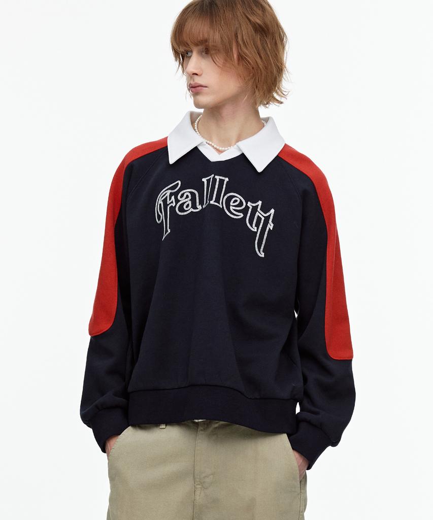 FALLETT Sporty Collared Sweatshirt Navy