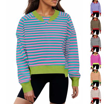 Женская толстовка с цветными блоками, повседневная удобная свободная легкая женская толстовка с длинным рукавом и круглым вырезом