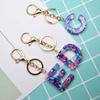 Rhinestone Decor Exquisite Workmanship Translucent Hollowed-Out English Alphabet Keyring Women