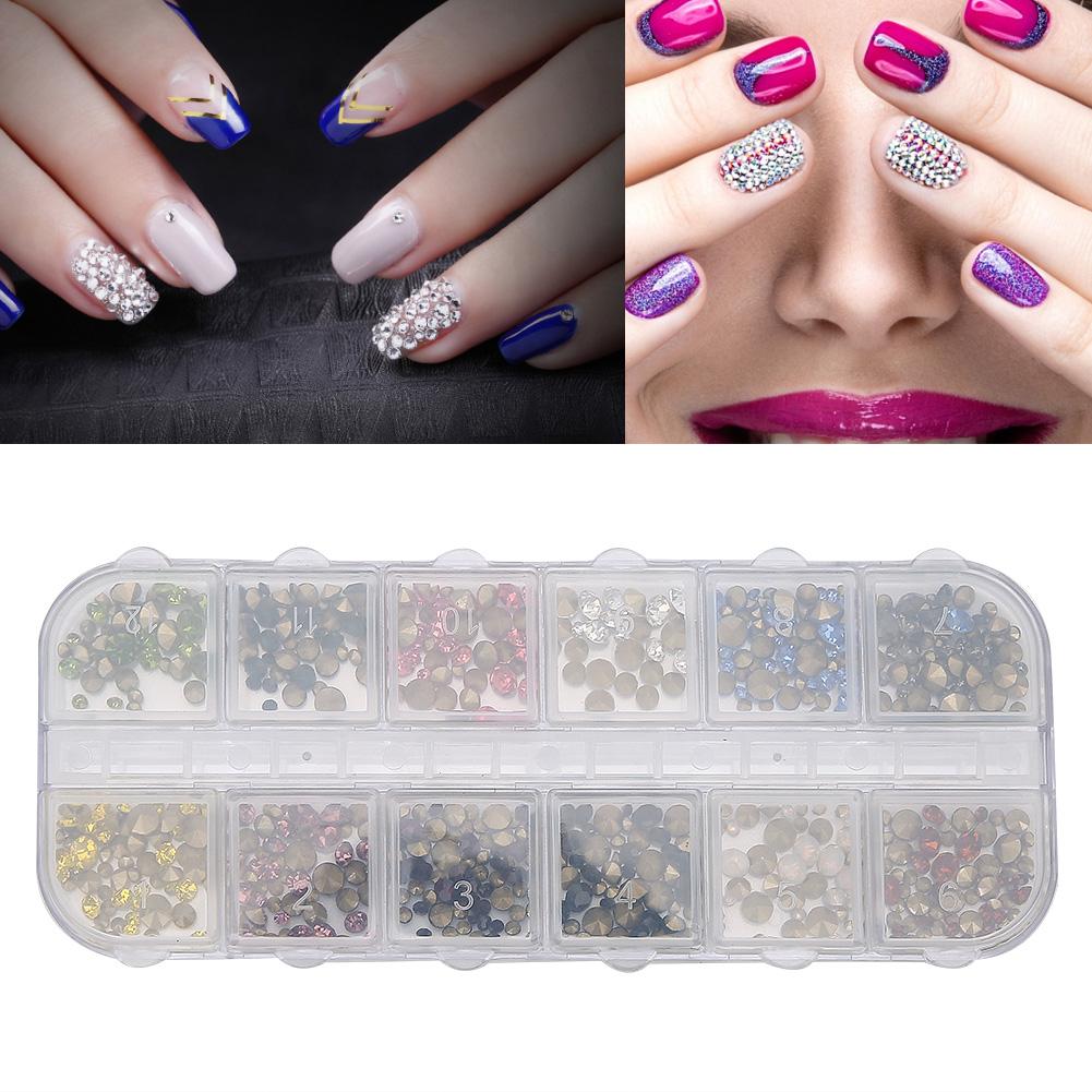 12 Grids Nail Art Rhinestones DIY Nail Decoration Glitter Rhinestones Manicure Tool