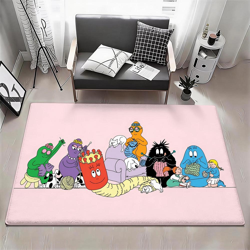 Les Barbapapa Cartoon Floor Mat Eco - Flannel Doormat Non-Slip Odorless Indoor Floor Rug Soft Short Plush Home Mat