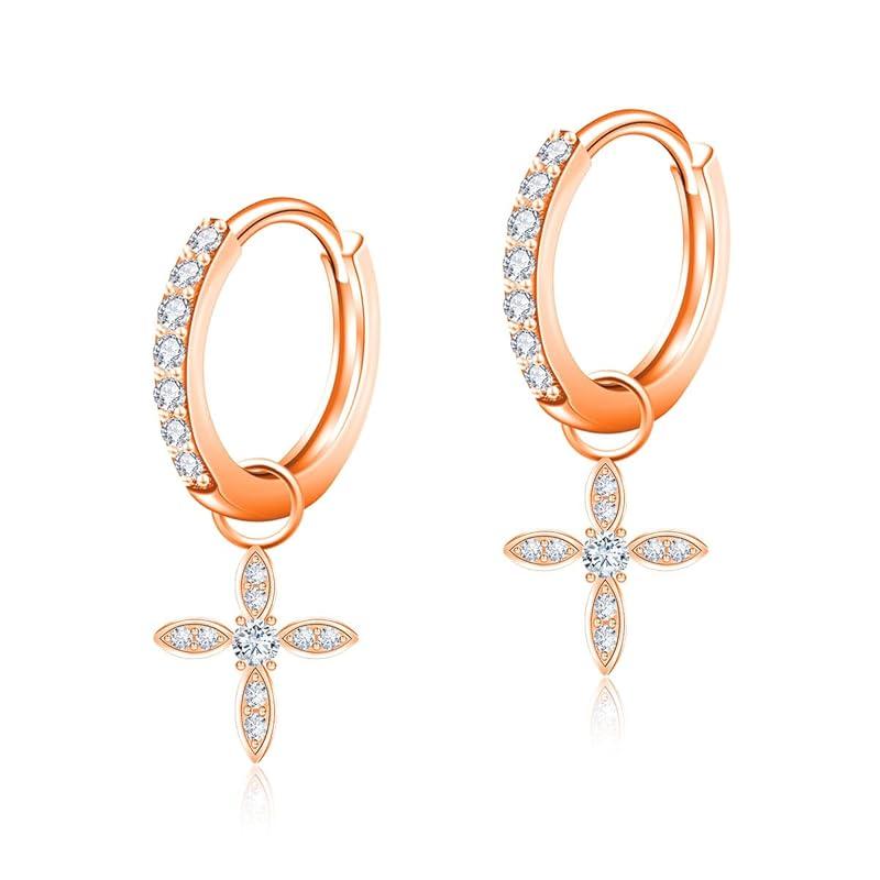 Naniwaai Earrings Ladies April Birthstone Hoop Sway 2Way Flower Woman Silver Compatible with Metal Allergies Cross Adult Accessories Present Birthday