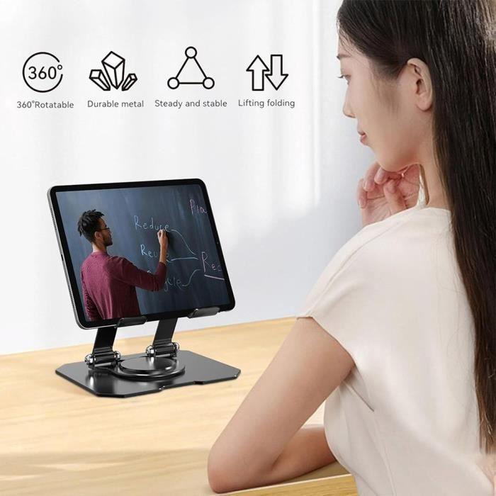 Foldable Tablet Stand, 360° Rotating Stand for iPad-Samsung Tab-Redmi Pad, Adjustable Non-Slip Metal Black
