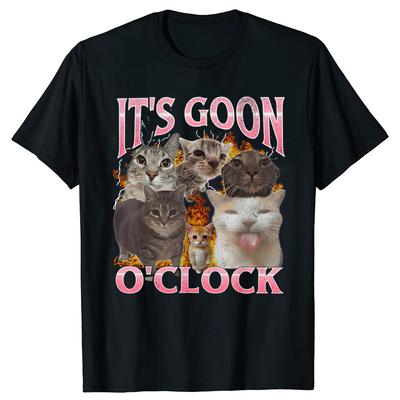 Забавная футболка с изображением кота "IT's GOON O'CLOCK" для мужчин и женщин, повседневная, в стиле хип-хоп, уличная одежда, хлопковая, с коротким рукавом, свободного кроя.