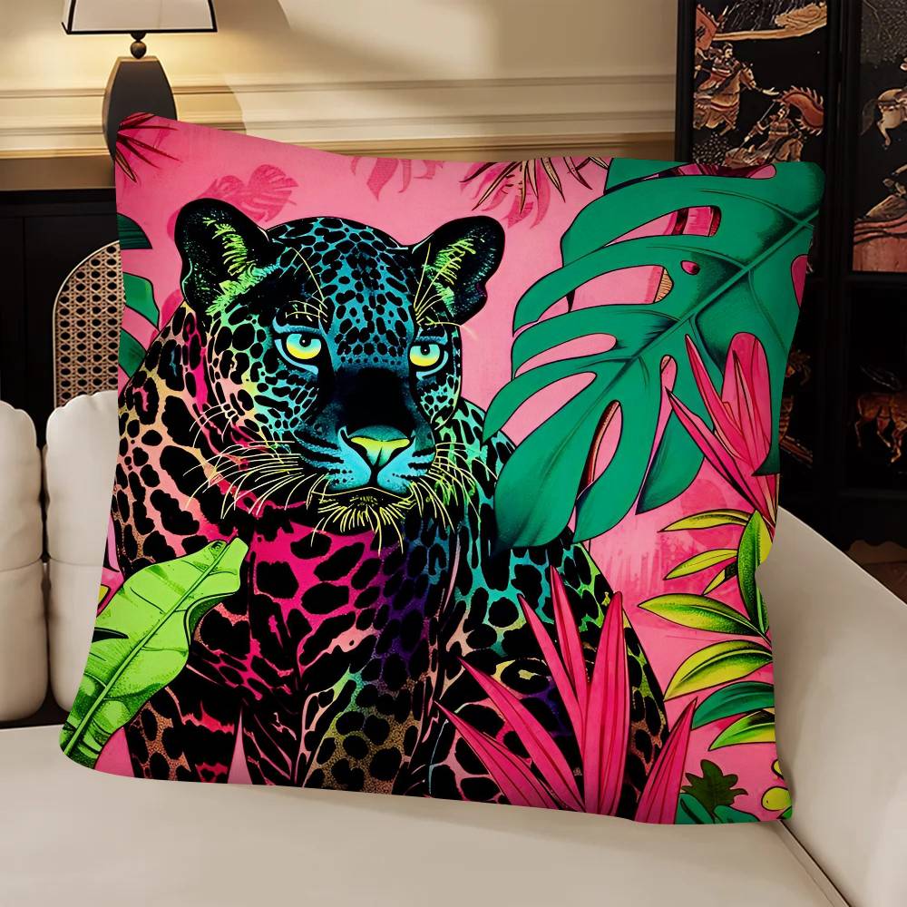 Tropical Rainforest Tiger Pillow Case Fashion Square Pillowcase Bedroom Sofa Room Ins Decoration Leisure