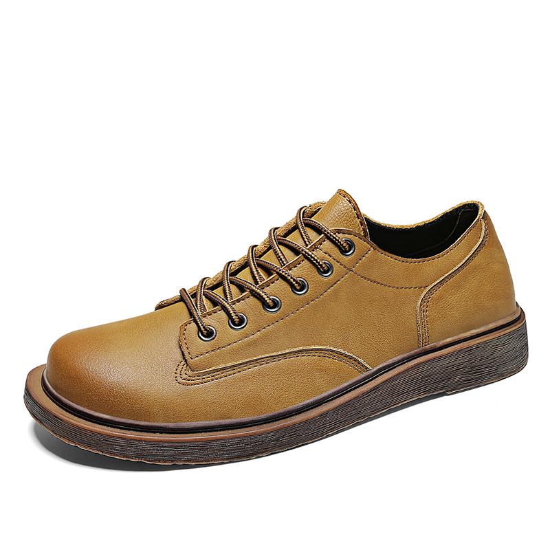 Round Toe Men's Casual Shoes Office Genuine Leather Mens Shoes Comfortable Breathable Lace Up Men Footwear Classic Formal Shoes
