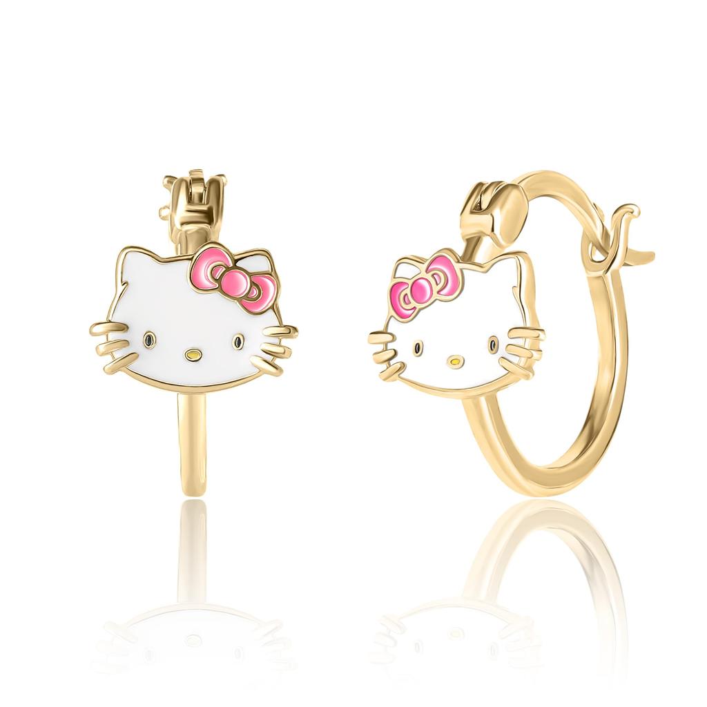 Hello Kitty Hoop Earrings In Sterling Silver and Enamel, Sanrio's Official License