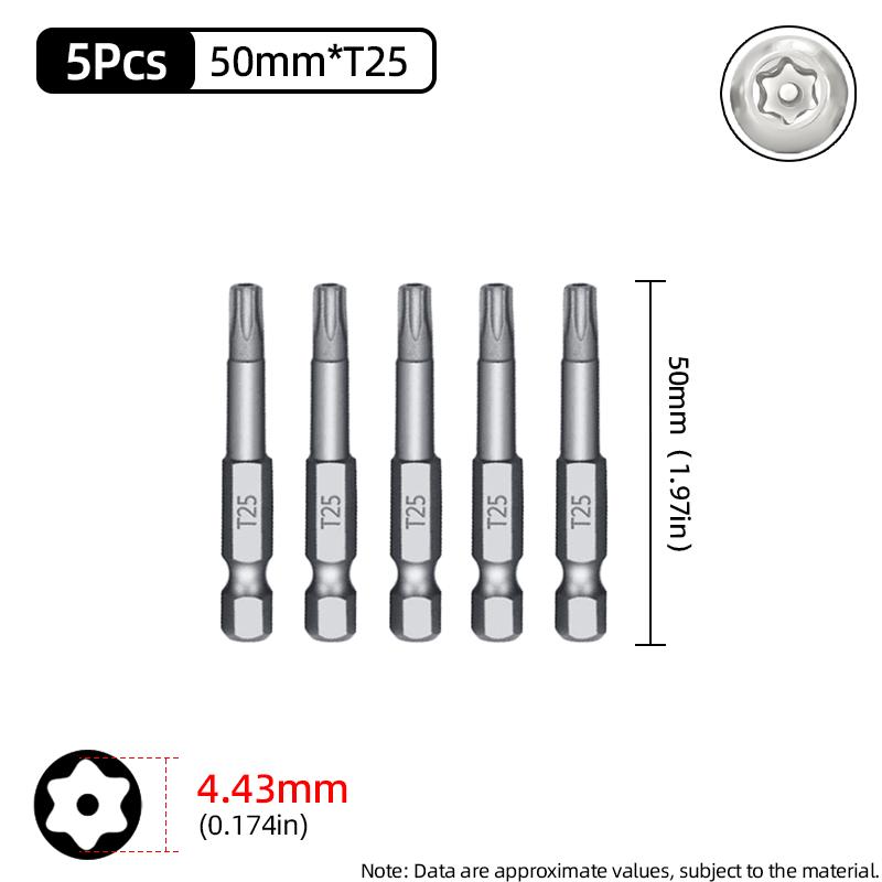 Бита Torx 50 мм Магнитная S2 Сталь 1/4'' Шестигранный хвостовик Полое отверстие Безопасные биты T5-T40 Электрическая дрель-шуруповерт Ручной инструмент