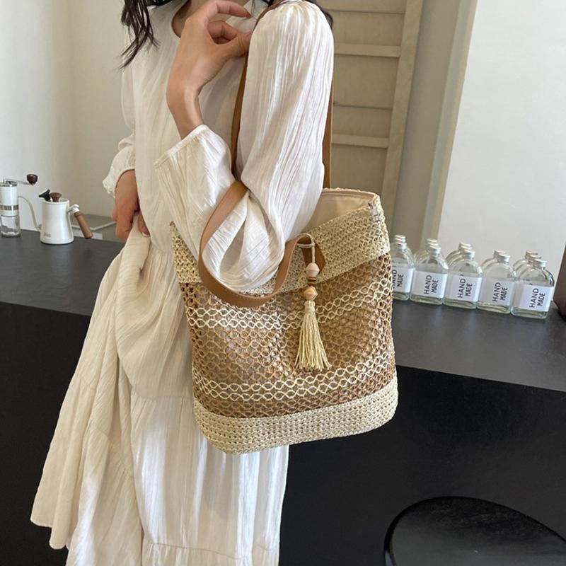 Женская стильная вязаная наплечная сумка, ажурная плетеная сумка, ручная тканая сумка-тоут, женские дорожные сумки для поездок на работу AVE