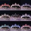 DIEZI Elegant Simple Red Pink Crystal Crown Hair Zircon Tiara Girls Birthday Party Wedding Rhinestone Bridal Crown Accessories
