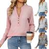 Fall and Winter Comfortable V-neck Button Striped Long-sleeved Casual T-shirt Tops Women's Pullovers HoodiesElegant and Fashionable