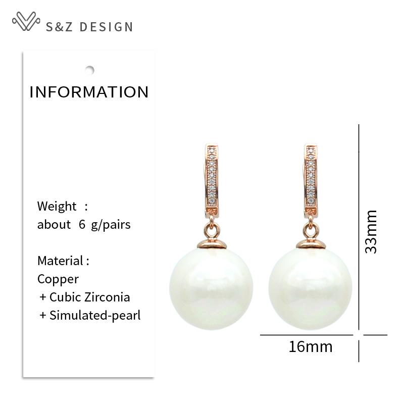 Fashion Colorful Round Simulated-pearl Drop Earrings For Women Wedding Party Rose Gold Color Jewelry