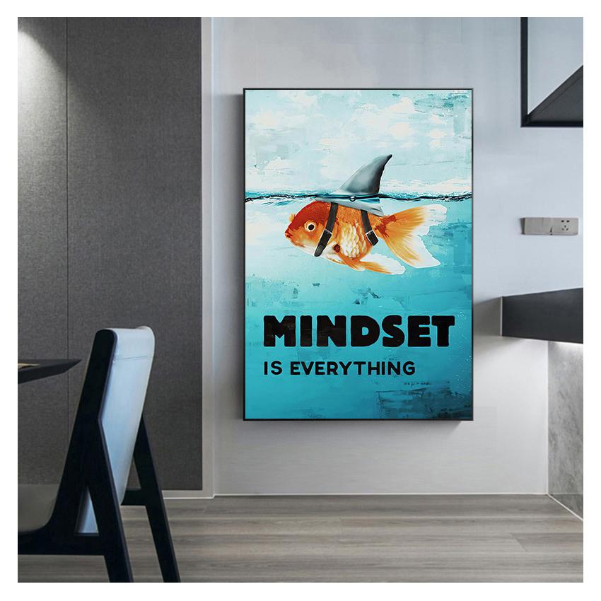 Home Decor Mindset Is Everything Shark Fish Pictures Motivational Nordic Poster For Living Room Wall Art Canvas Painting Printed
