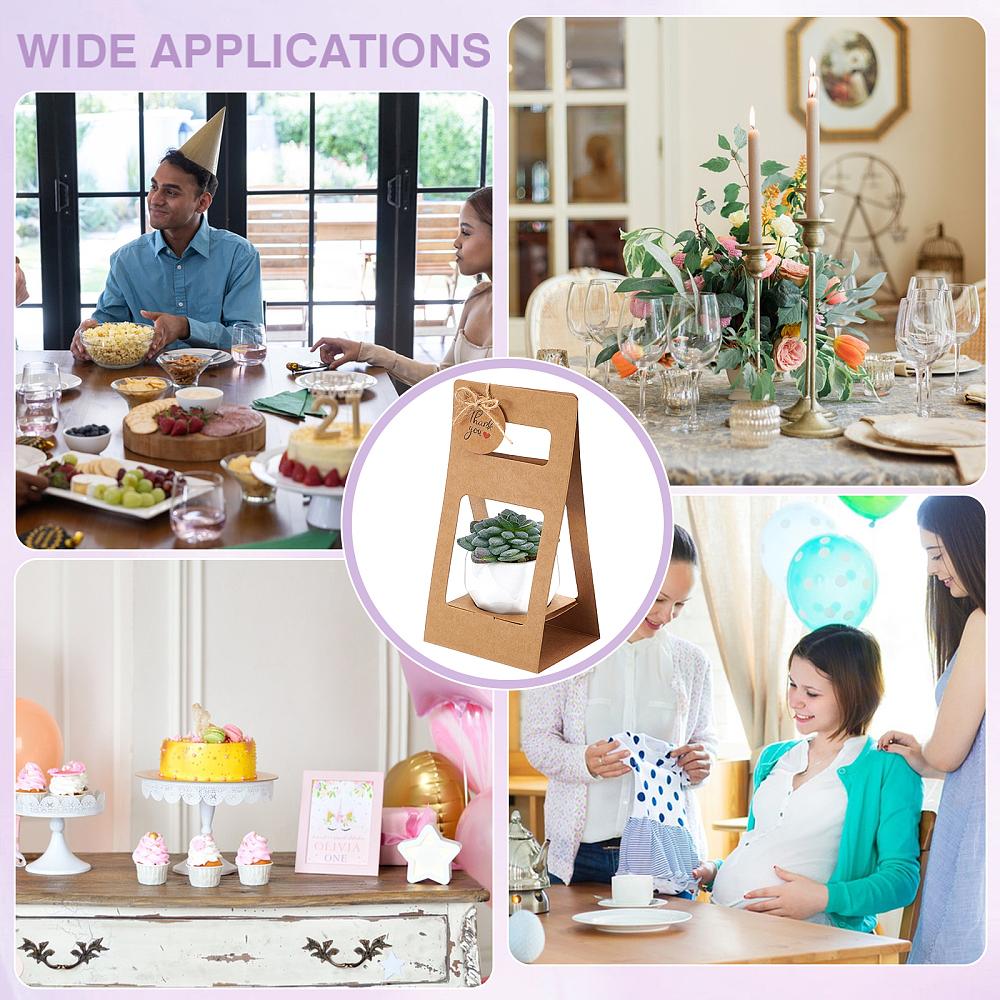 32Pcs Paper Flower Packing Baskets Flower Boxes with Handles Rectangle with 32Pcs Paper Thank You Hanging Gift Tags and 32Pcs Jute Cords