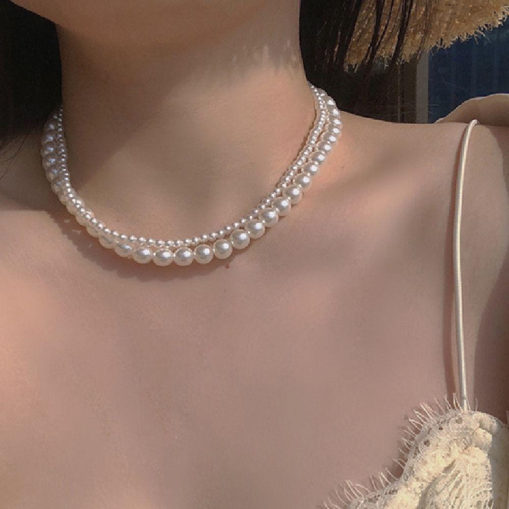 Party Gift Double Layer For Girls Women Necklace Korean Neck Jewelry Clavicle Chain Choker Pearl