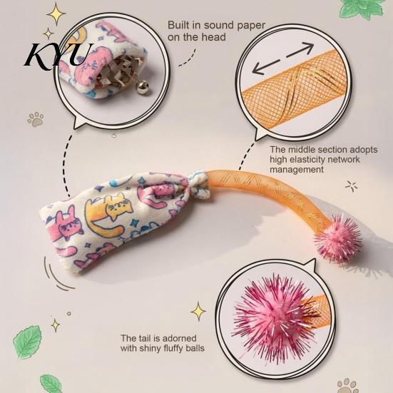 Safe Chewing Toys for Teething Kittens Mesh Tube Cat Toy, Crinkle Plush Pouch with Tinsel Pom Pom, Soft Bells Interactive Stretchable Toy Indoor Cats