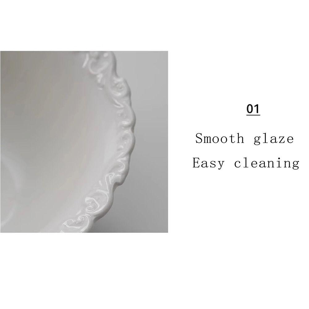 Embossed Design Ceramic Dessert Plate White/Yellow Color Western Dining Tableware Kitchen Use