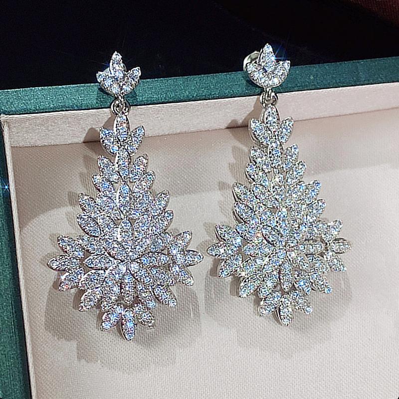 Xiaomi Huitan Big Dangle Earrings for Women Full Dazzling CZ High Quality Silver Plated Leaf Earrings Wedding Engagement Trend Jewelry