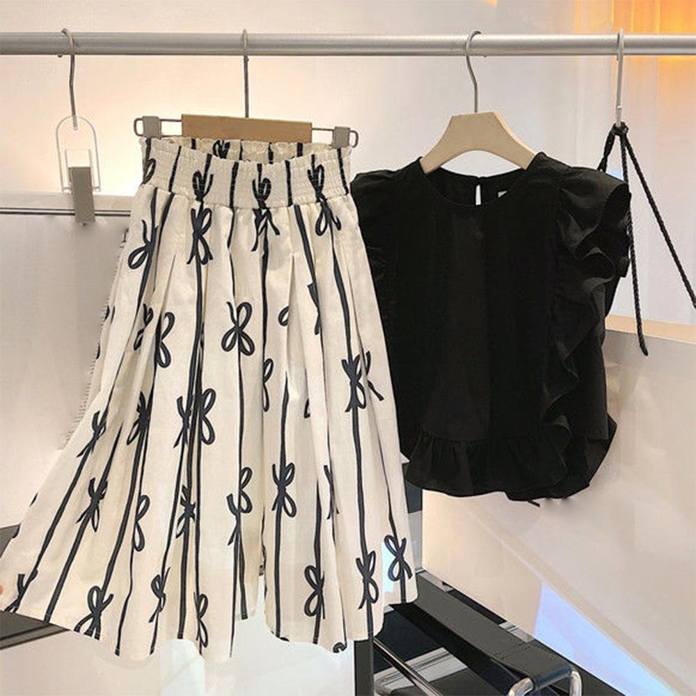 Летний милый ретро-комплект для девочек из двух предметов: рубашка с верхом для маленькой куклы и элегантная простая юбка-полукомбинезон