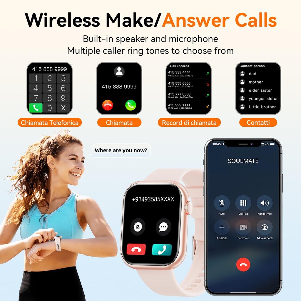 Smart Watch, 1.85-inch Touch Screen Activity Fitness Tracker Watch,  IP67 Waterproof Sports Step Counter, Suitable for Android Iphone Devices